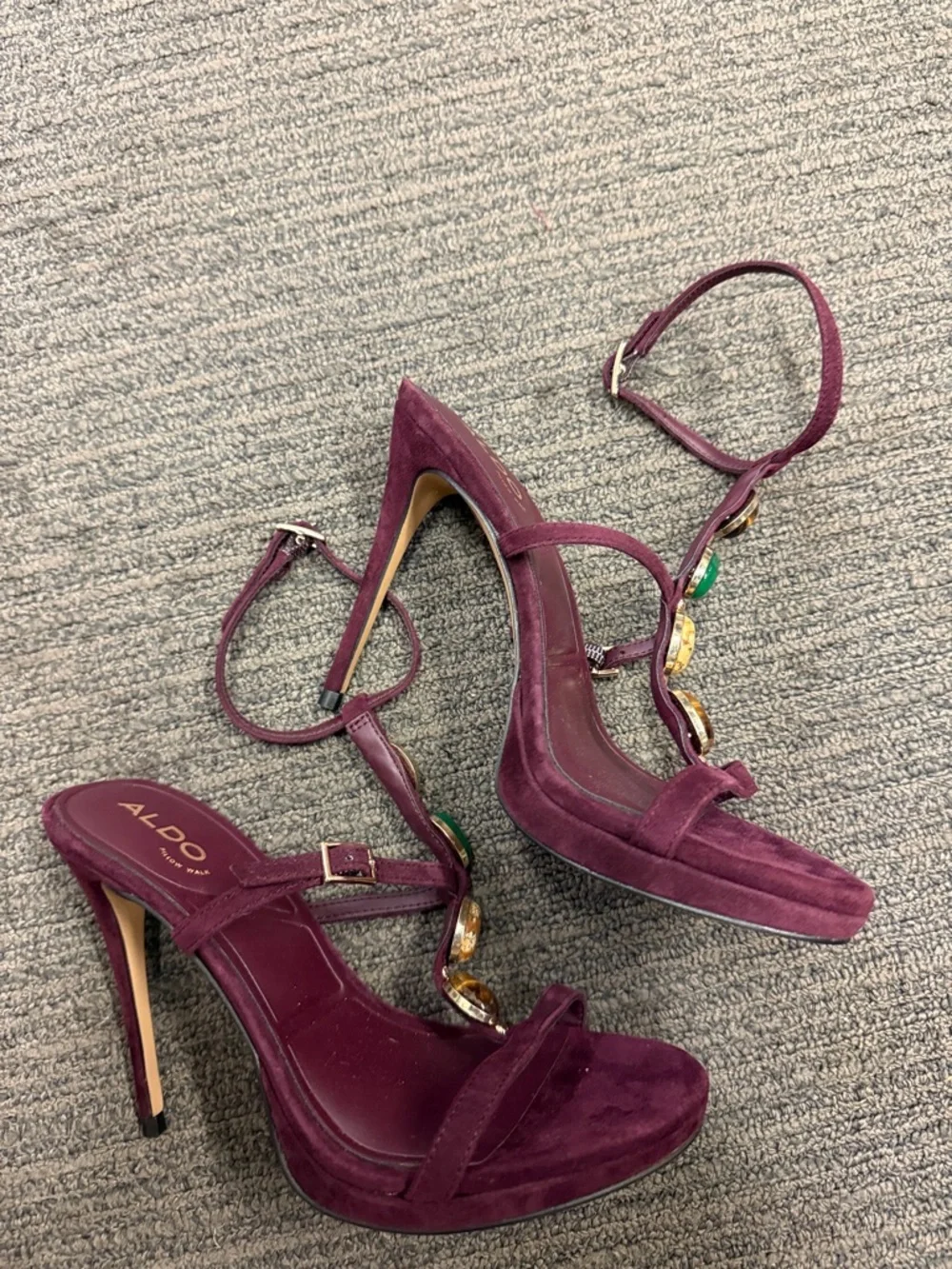 ALDO Plum Suede Gem-Embellished Strappy Sandals - Picture 4 of 5